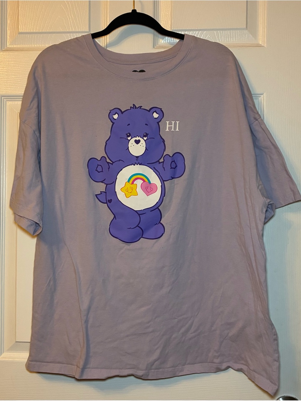 Care Bears Purple Graphic Print Cotton Crew T-Shirt Sz L HI, BYE cheer grumpy